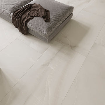 Carrelage sol et mur effet marbre blanc MIA YENI, dimensions 60 x 120 cm, finition Full Lappato, LIMCARO.