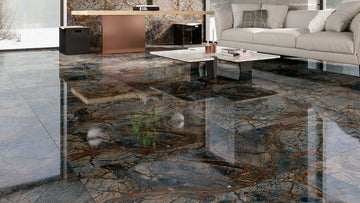 Carrelage sol/mur effet marbre Full Lappato ESPINA 60x120 cm dans un salon moderne.