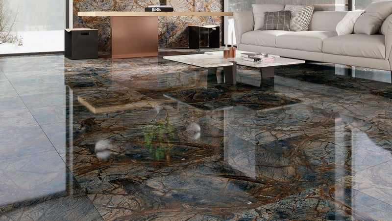 Carrelage sol/mur effet marbre Full Lappato ESPINA 60x120 cm dans un salon moderne.