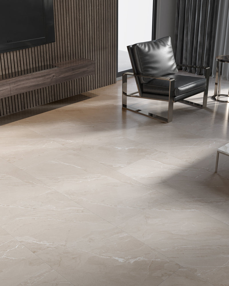 Carrelage sol/mur effet marbre Mat LAGOM SAND, dimensions l.60 x L.120 cm, design sophistiqué, intérieur élégant.