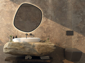 Carrelage sol/mur effet marbre Mat CAFE TRAVERTINO, salle de bain moderne.