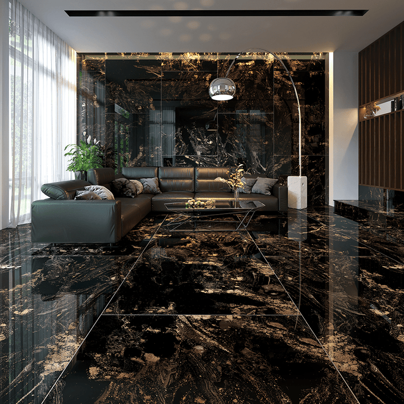 Carrelage sol/mur effet marbre noir doré MAGNIFIQUE BLACK l.60 x L.120 x 0,7 cm Full Lappato LIMCARO(paquet de 2.16 m2) - LIMCARO FRANCE