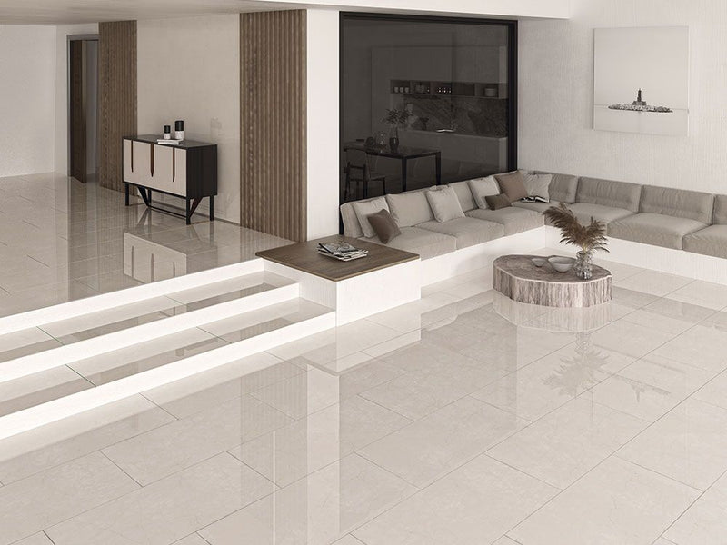 Carrelage sol/mur effet marbre Full Lappato MARFIL ROSSO, 60 x 120 cm, intérieur moderne.
