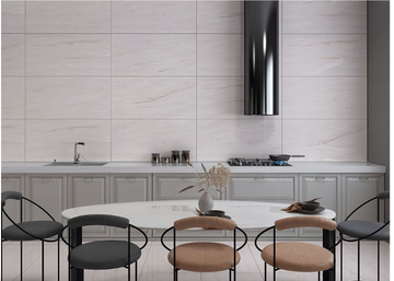 Carrelage sol/mur effet marbre Full Lappato PEARL 60x120 cm in modern kitchen setting.