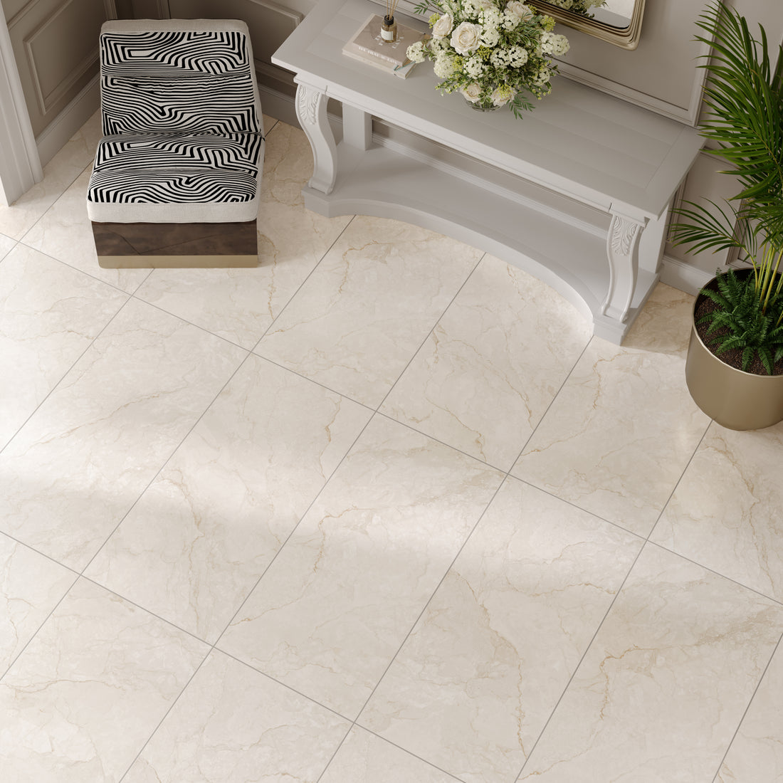 Carrelage sol / mur effet marbre BRENTA CREAM l.60X L.120 cm Mat LIMCARO