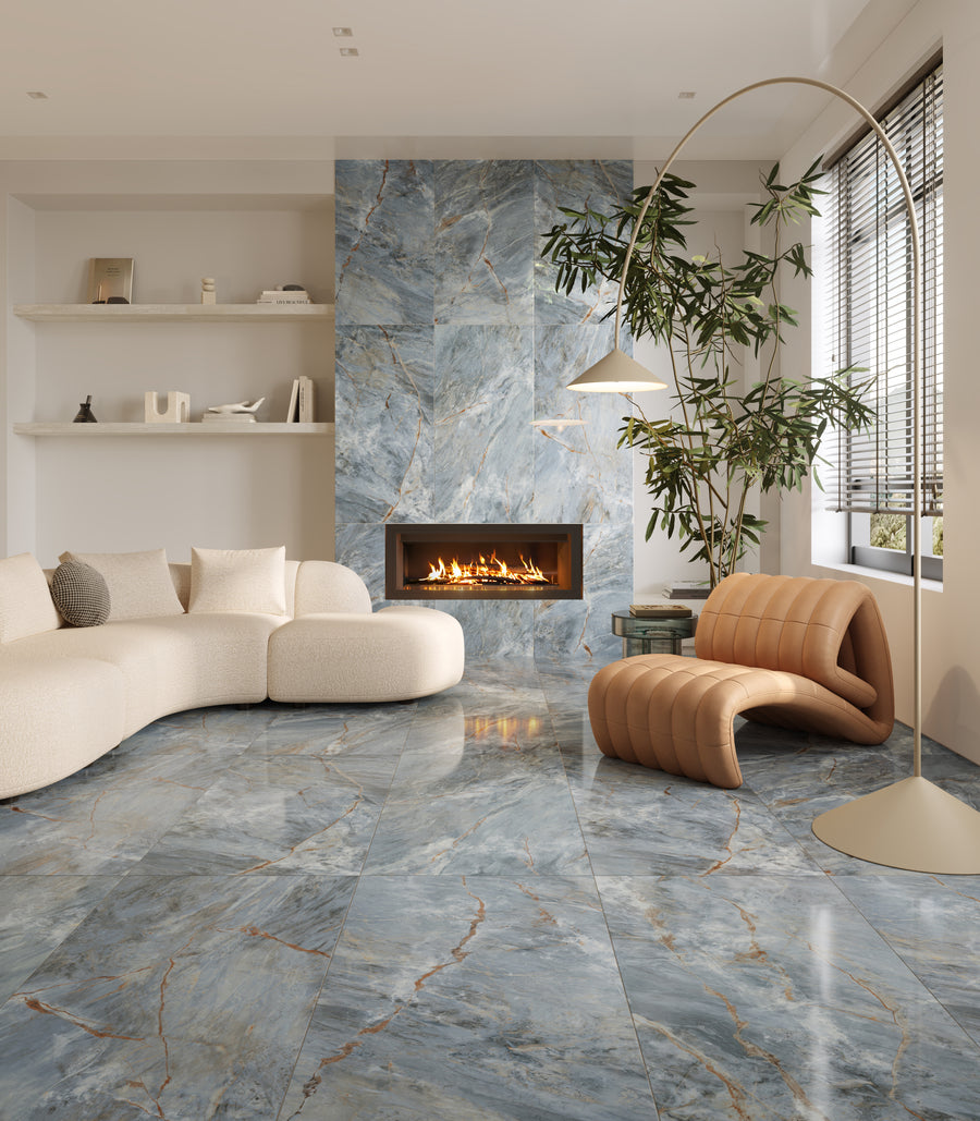 Carrelage sol / mur effet marbre IMPERIUM BLEU l.60 x L.120 cm LIMCARO