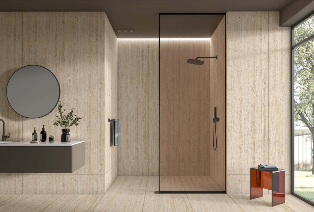 Carrelage sol / mur effet marbre ROMAN TRAVERTINO PEACH l.60 x L.120 cm Brillant LIMCARO