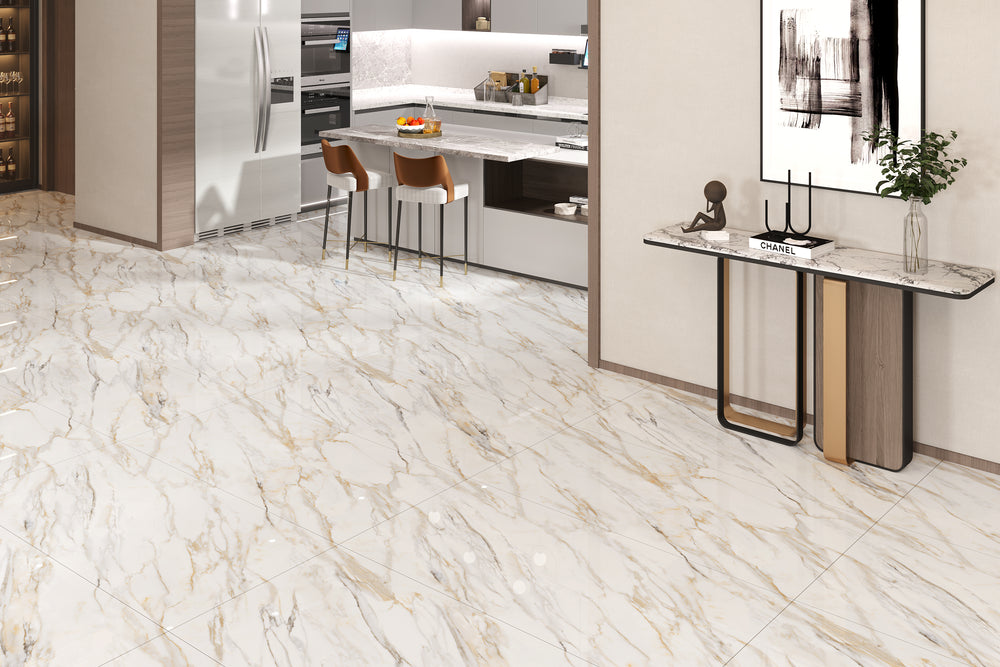 Carrelage sol / mur effet marbre ZEBRINO GOLD  l.60X L.120 cm Brillant LIMCARO