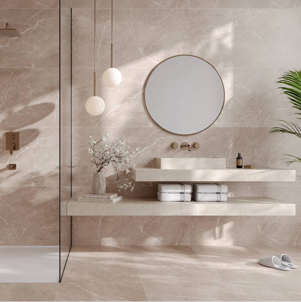 Carrelage sol / mur effet pierre BODO BEIGE  l.60 x L.120 cm Mat LIMCARO