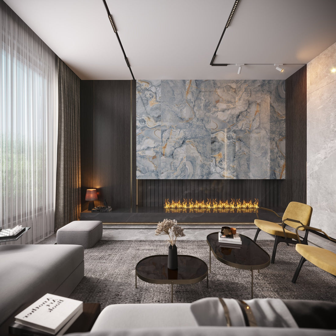 Carrelage sol / mur effet marbre ONYX AGATE BLUE l.60X L.120 cm GLOSSY LIMCARO - LIMCARO FRANCE