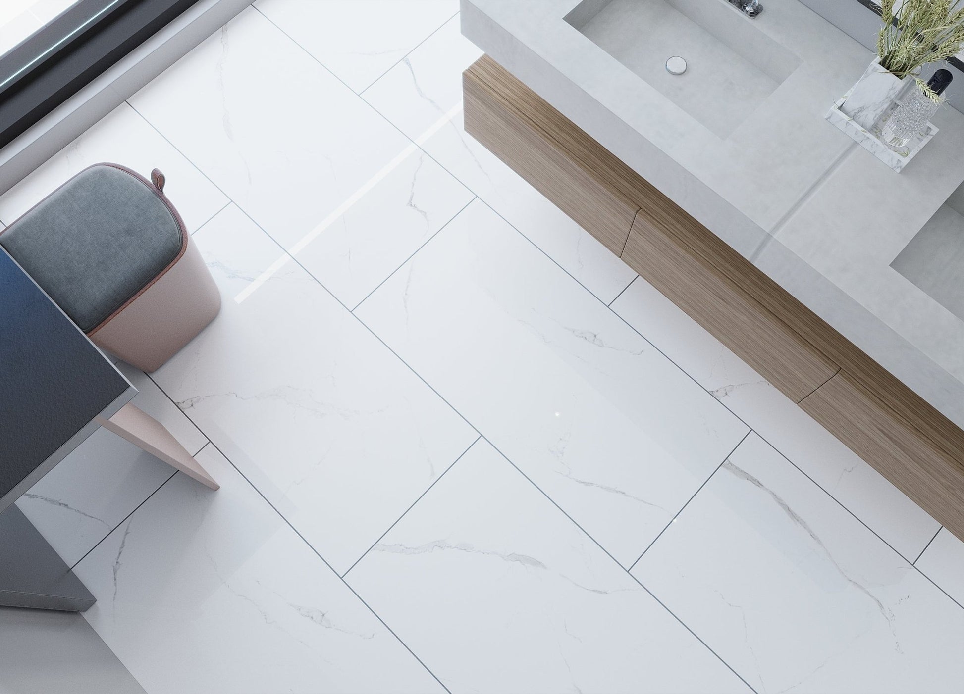 Carrelage sol/mur effet marbre Full Lappato BIANCO RIVER BRILLANT l.60 x L.120 x 0,7 cm LIMCARO(paquet de 2.16 m2) - LIMCARO FRANCE