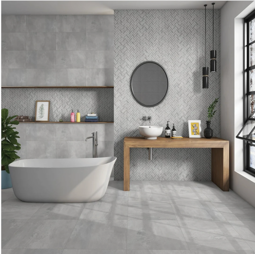 Carrelage sol / mur effet marbre CONCRETE GREY l.60 x L.120 cm Brillant LIMCARO