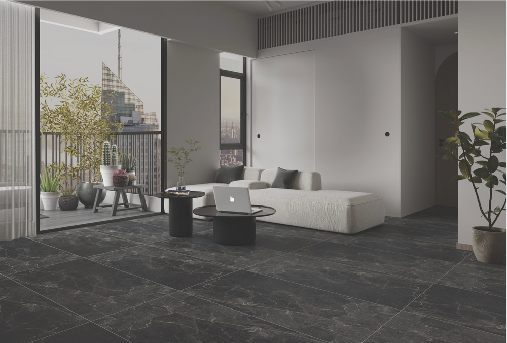 Carrelage sol / mur effet marbre DRAPE NERO  l.60 x L.120 cm Mat LIMCARO