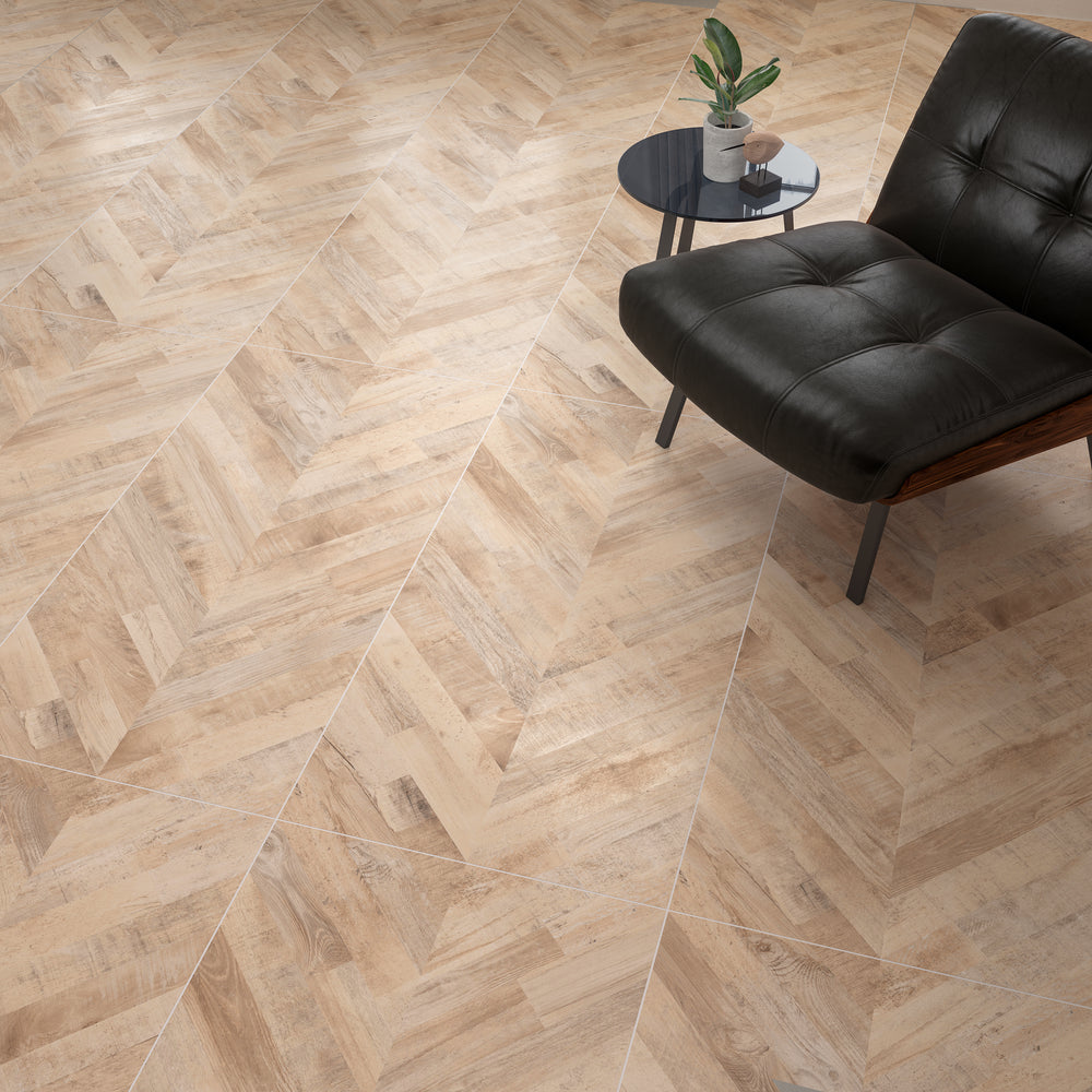Carrelage sol / mur effet bois chevron FISHWOOD BOULEAU l.60 x L.120 cm Mat LIMCARO