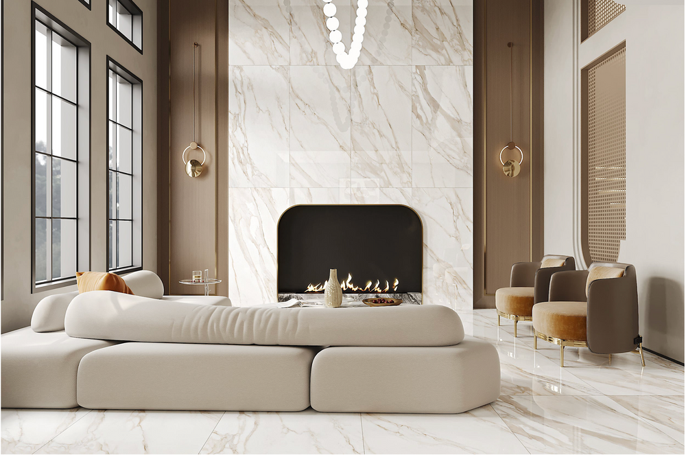 Carrelage sol / mur effet marbre MAJESTIC ORO BIANCO  l.60 x L.120 cm Brillant LIMCARO