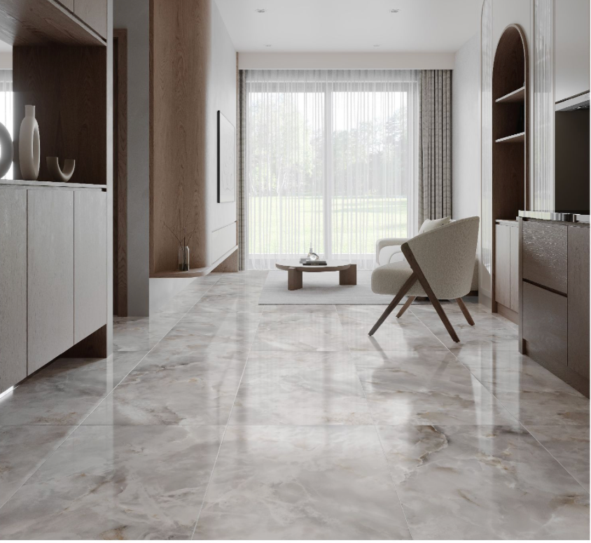 Carrelage sol / mur effet onyx ONYX FLOW GRIS l.60 x L.120 cm Brillant LIMCARO