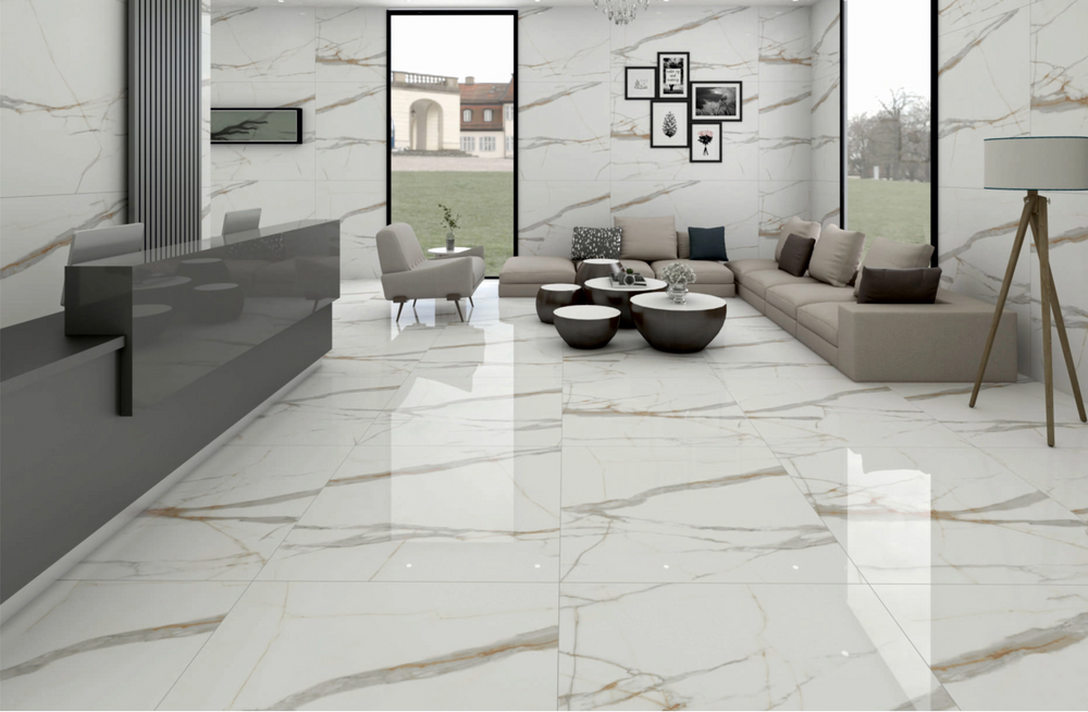 Carrelage sol / mur effet marbre VOLGA STATUARIO l.60 x L.120 cm Brillant LIMCARO